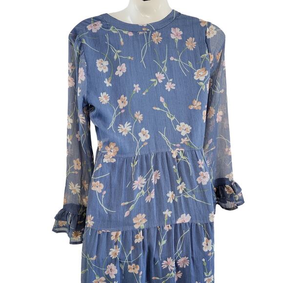 Patrons of Peace Blue Floral Maxi Dress with Long Flutter Sleeves size XS - Picture 5 of 10